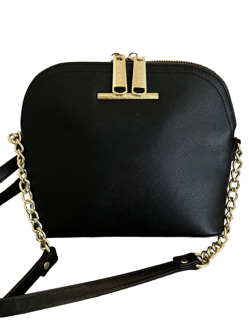SPOTLESS & LIKE NEW! STEVE MADDEN BMAGGIE VEGAN SAFFIANO BLACK DOMED CROSSBODY